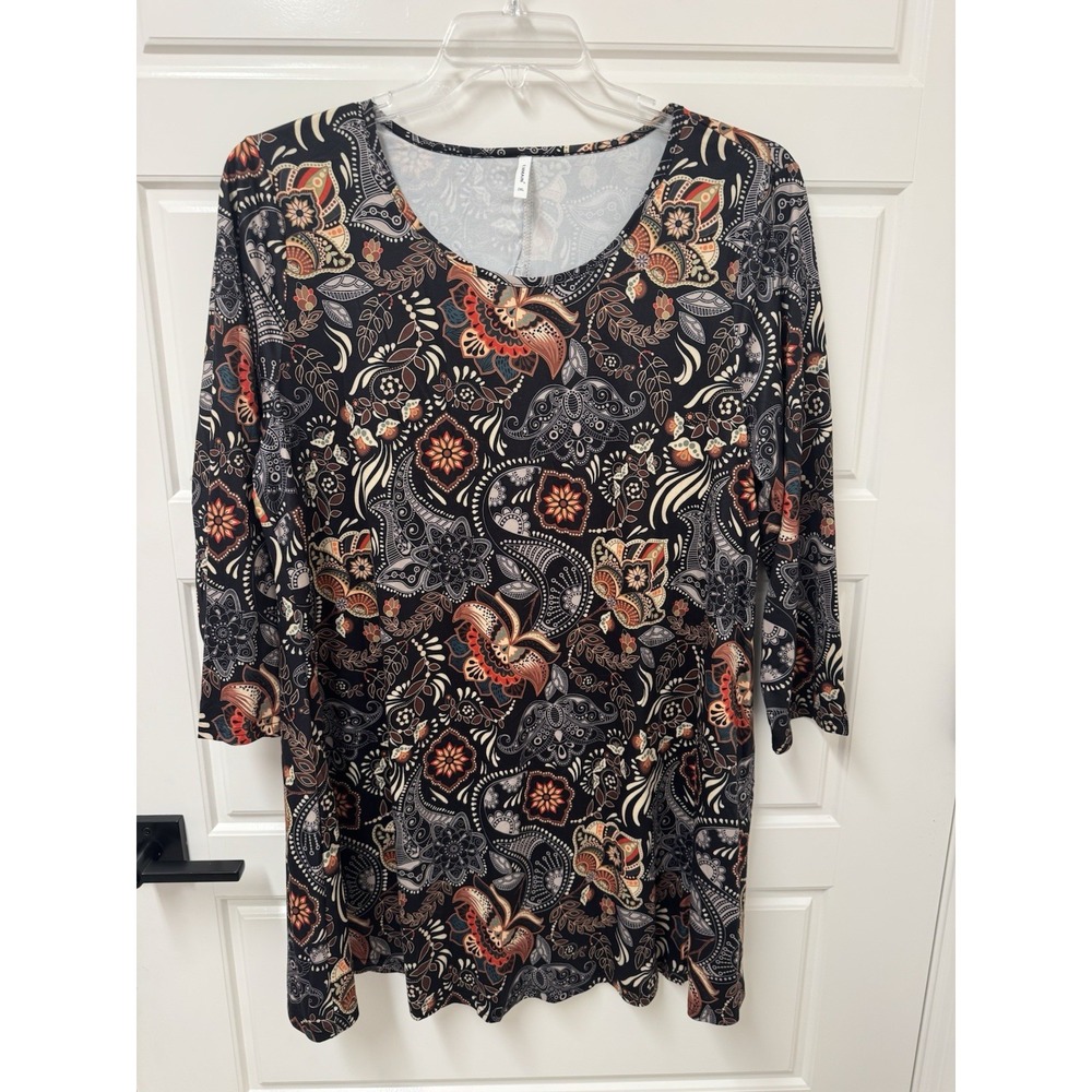 ENMAIN Women 2XL Paisley Print Pullover Blouse Multicolor Spandex Blend Top